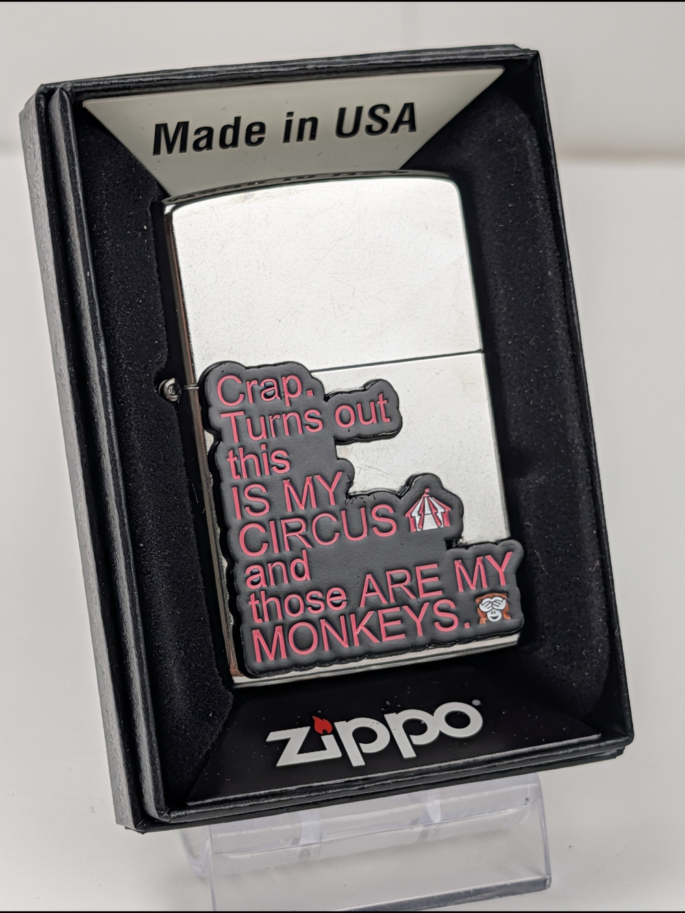 Zippo Custom STREET CHROME Lighter w/ 'This IS MY CIRCUS...', Windproof, NEW